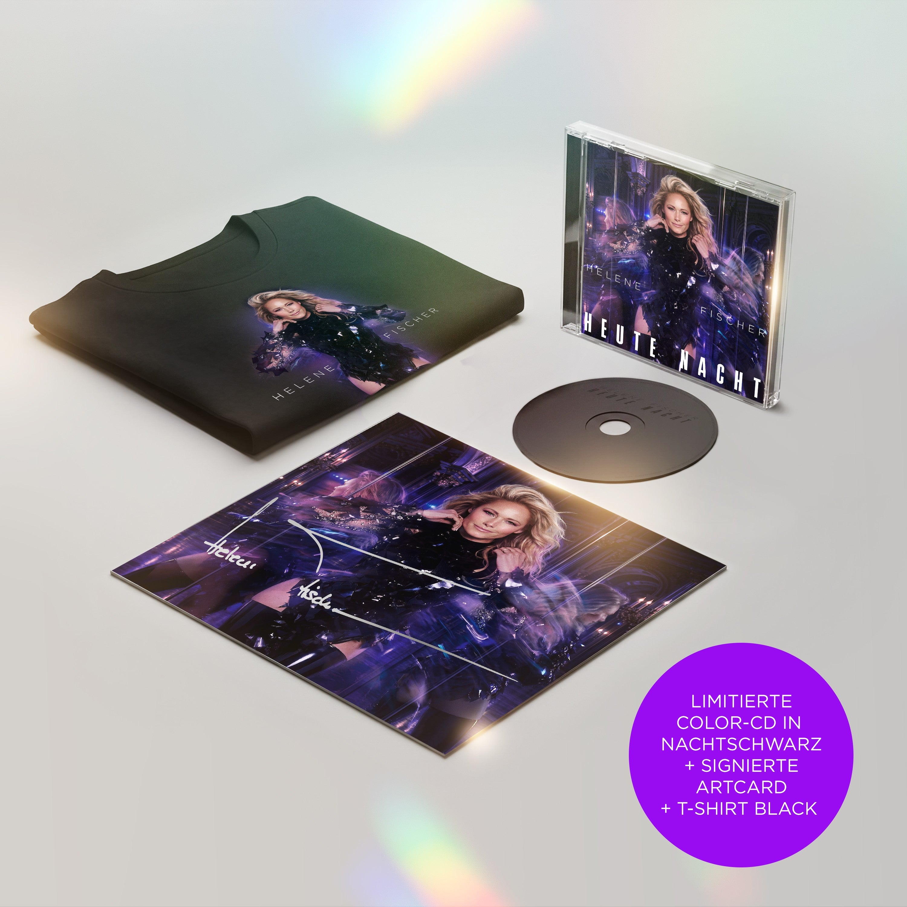 Helene Fischer Heute Nacht Ltd. Color-CD in Nachtschwarz + stylisches Helene Fischer T-Shirt (black) + silbern signierte Artcard 446242