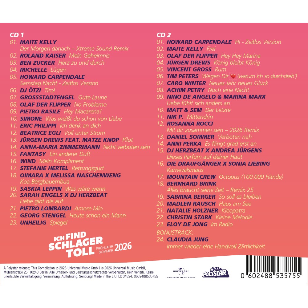 Various Artists Ich find Schlager toll - Frühjahr/Sommer 2026 2CD 436759